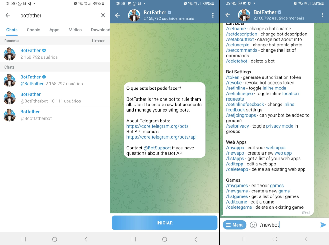 Configuração do Telegram - etapas iniciais